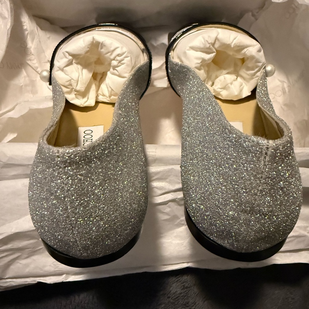 Jimmy Choo Glitter Silver and Black Elisa Flats - brand new - Picture 10 of 13